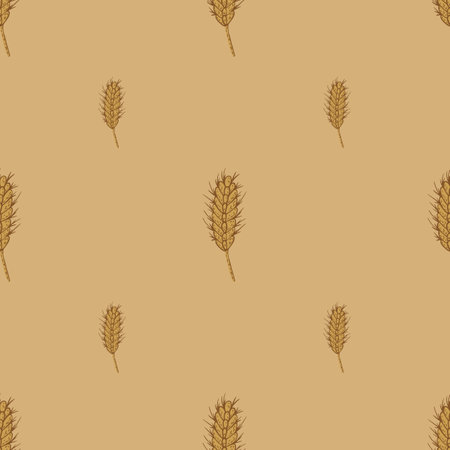 Wheat seamless pattern. Cereal crop sketch. Repeated texture in doodle style for fabric, wrapping paper, wallpaper, tissue. Vector illustration.のイラスト素材