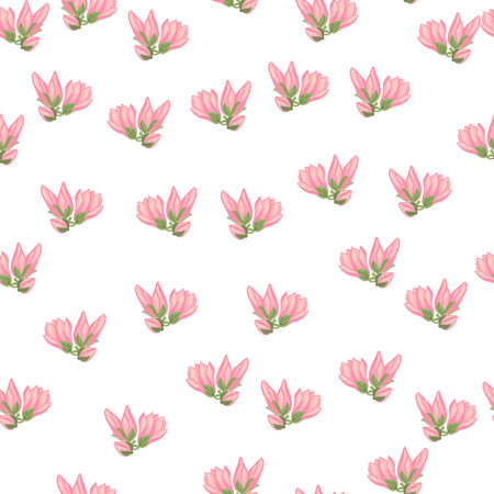 Magnolia seamless pattern. Romantic flower background. Repeated texture in doodle style for fabric, wrapping paper, wallpaper, tissue. vector illustration.のイラスト素材