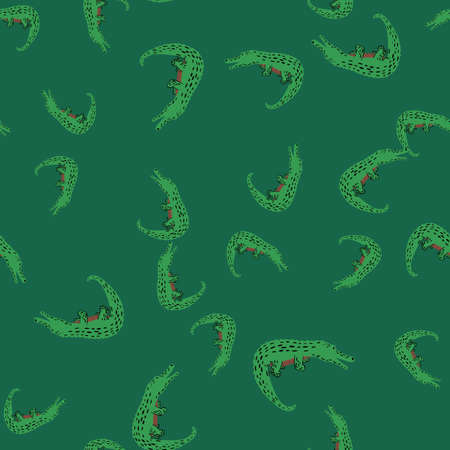 Cute crocodiles seamless pattern.Funny animals background. Repeated texture in doodle style for fabric, wrapping paper, wallpaper, tissue. vector illustration.のイラスト素材