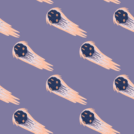 Meteor shower seamless pattern. Hand drawn comets fly background. Repeated texture in doodle style for fabric, wrapping paper, wallpaper, tissue. Vector illustration.のイラスト素材