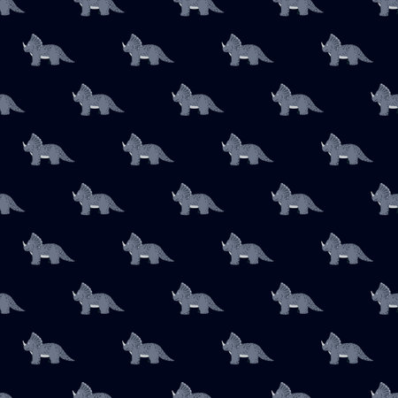 Triceratops seamless pattern. children dino background. Repeated texture in doodle style for fabric, wrapping paper, wallpaper, tissue. vector illustration.のイラスト素材