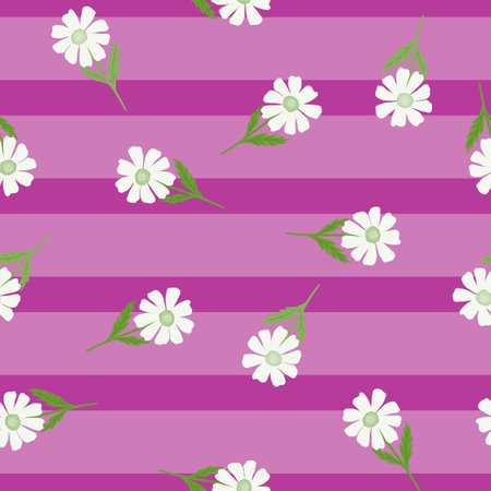 Chamomile pattern seamless in freehand style. Spring flowers on colorful background. Vector illustration for textile prints, fabric, banners, backdrops and wallpapers.のイラスト素材