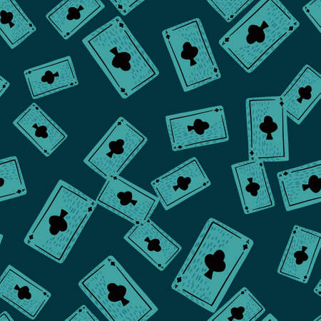 Game cards seamless pattern. Design gambling. Repeated texture in doodle style for fabric, wrapping paper, wallpaper, tissue. Vector illustration.のイラスト素材
