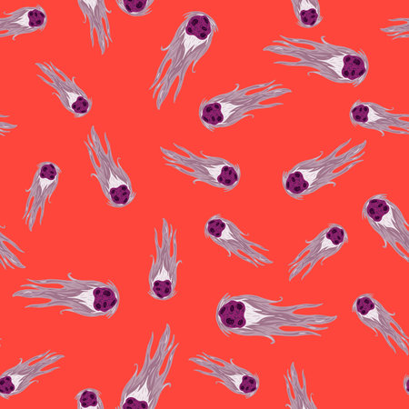 Comet fly seamless pattern. Design meteorite rain. Repeated texture in doodle style for fabric,...