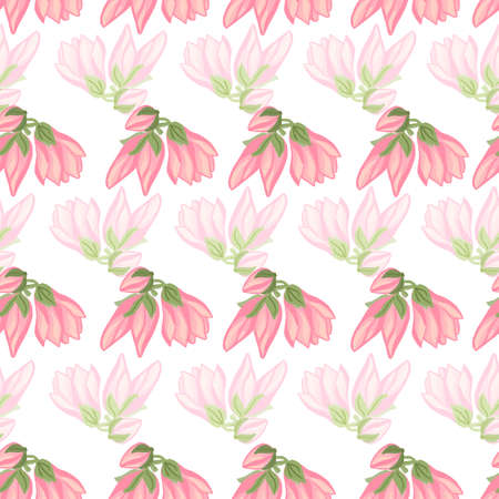 Magnolia seamless pattern. Romantic flower background. Repeated texture in doodle style for fabric, wrapping paper, wallpaper, tissue. vector illustration.のイラスト素材