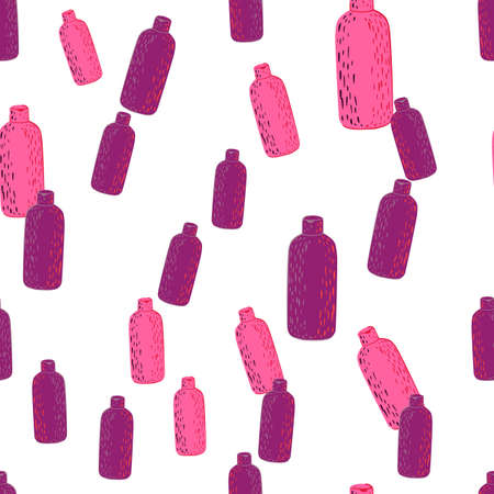 Cosmetic bottle seamless pattern. background for spa. Repeated texture in doodle style for fabric, wrapping paper, wallpaper, tissue. vector illustration.のイラスト素材