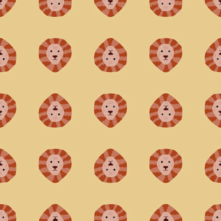 Lion pattern seamless in freehand style. Head predator on colorful background. Vector illustration for textile prints, fabric, banners, backdrops and wallpapers.のイラスト素材