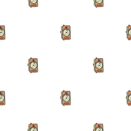 Photo camera seamless pattern. Cute vintage cameras background. Repeated texture in doodle style for fabric, wrapping paper, wallpaper, tissue. Vector illustration.のイラスト素材