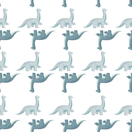 Cute brachiosaurus seamless pattern. Funny children dinosaur sketch. Repeated texture in doodle style for fabric, wrapping paper, wallpaper, tissue. Vector illustration.のイラスト素材