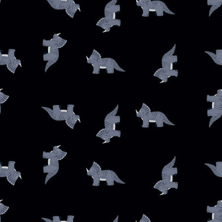 Triceratops seamless pattern. children dino background. Repeated texture in doodle style for fabric, wrapping paper, wallpaper, tissue. vector illustration.のイラスト素材