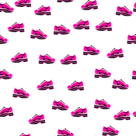 Sneakers seamless pattern. Background of clothing. Repeated texture in doodle style for fabric, wrapping paper, wallpaper, tissue. vector illustration.のイラスト素材