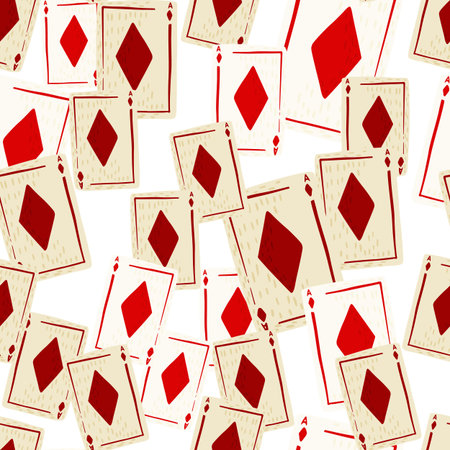 Game cards diamonds seamless pattern. Design gambling. Repeated texture in doodle style for fabric, wrapping paper, wallpaper, tissue. Vector illustration.のイラスト素材