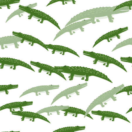 Cute crocodiles seamless pattern.Funny animals background. Repeated texture in doodle style for fabric, wrapping paper, wallpaper, tissue. vector illustration.のイラスト素材