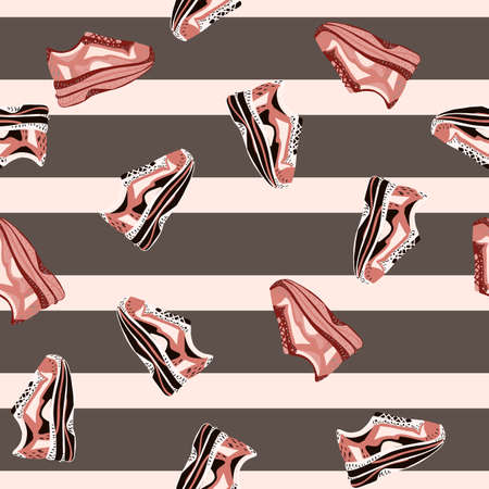 Sneakers seamless pattern. Background of clothing. Repeated texture in doodle style for fabric, wrapping paper, wallpaper, tissue. vector illustration.のイラスト素材