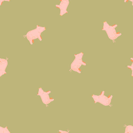 Cute pigs seamless pattern. Background of livestock animals. Repeated texture in flat style for fabric, wrapping paper, wallpaper, tissue. vector illustration.のイラスト素材