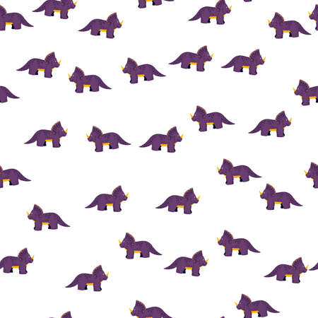 Triceratops seamless pattern. children dino background. Repeated texture in doodle style for fabric, wrapping paper, wallpaper, tissue. vector illustration.のイラスト素材