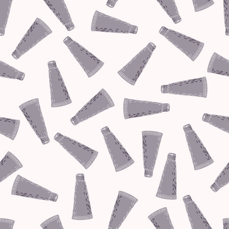Tube cosmetic cream seamless pattern. Spa elements in doodle style. Hand drawn texture for fabric,...