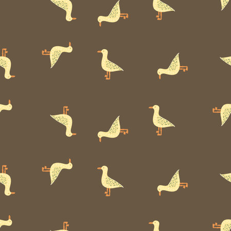 Seagulls standing seamless pattern. background of sea birds. Repeated texture in doodle style for fabric, wrapping paper, wallpaper, tissue. vector illustration.のイラスト素材