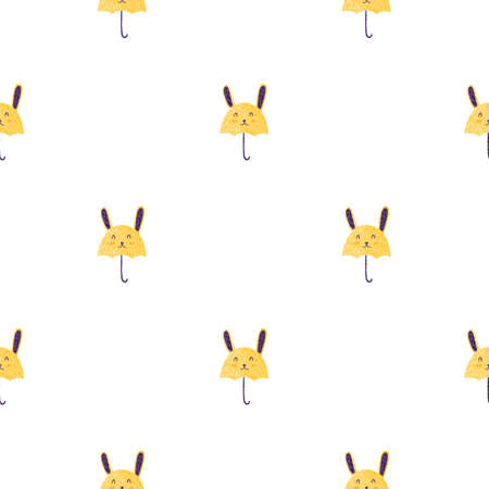 Umbrella bunny seamless pattern. Funny characters background. Repeated texture in doodle style for fabric, wrapping paper, wallpaper, tissue. vector illustration.のイラスト素材