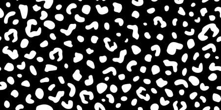 Leopard skin seamless pattern on black background. Retro savannah animals in engraving style. Hand drawn monochrome texture for fabric, wallpaper, textile, print, wrapping paper. vector illustration.のイラスト素材