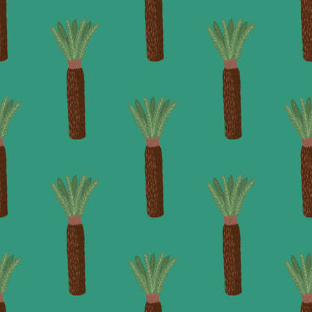 Palm tree seamless pattern. Background of tropical plant. Repeated texture in doodle style for fabric, wrapping paper, wallpaper, tissue. vector illustration.のイラスト素材