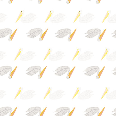 Pelican sitting seamless pattern. background of sea birds. Repeated texture in doodle style for fabric, wrapping paper, wallpaper, tissue. vector illustration.のイラスト素材