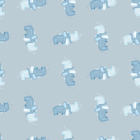 Elephant cute seamless pattern. Background with kids toy. Repeated texture in doodle style for fabric, wrapping paper, wallpaper, tissue. vector illustration.のイラスト素材