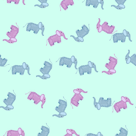 Elephant cute seamless pattern. Background with kids toy. Repeated texture in doodle style for fabric, wrapping paper, wallpaper, tissue. vector illustration.のイラスト素材