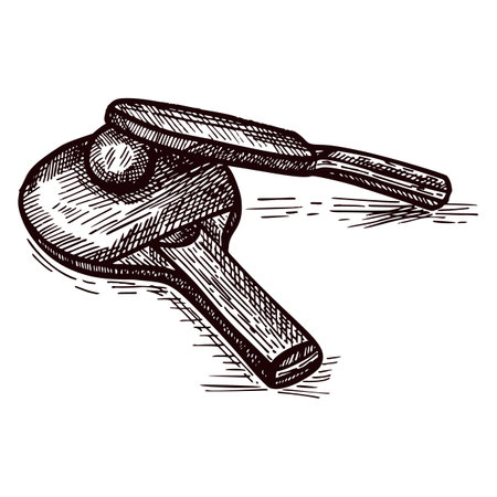 Table tennis racket isolated. Vintage sport elements for table tennis hand drawn style. Engraved icon designed for poster, print, book illustration, logo, tattoo. Vintage vector illustration.のイラスト素材