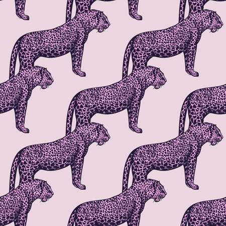 Leopard seamless pattern. Vintage animal background. Repeated texture in hand drawn style for fabric, wrapping paper, wallpaper, tissue. vector illustration.のイラスト素材