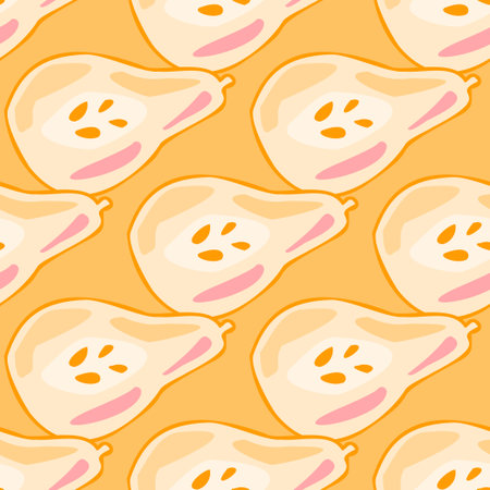 Pears of seamless pattern. Hand drawn background fruit. Repeated texture in doodle style for fabric,...