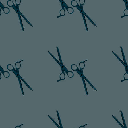 Scissors seamless pattern. Retro salon background. Repeated texture in doodle style for fabric, wrapping paper, wallpaper, tissue. vector illustration.のイラスト素材
