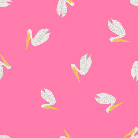 Pelican sitting seamless pattern. background of sea birds. Repeated texture in doodle style for fabric, wrapping paper, wallpaper, tissue. vector illustration.のイラスト素材