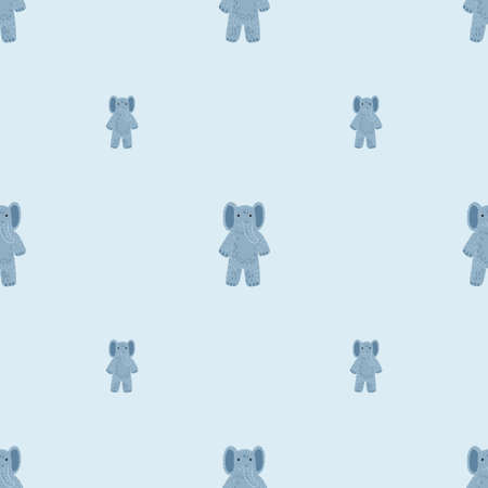 Cute elephant toy seamless pattern. Funny child playthings in doodle style. Hand drawn texture for fabric, wallpaper, textile, print, title, wrapping paper. vector illustration.のイラスト素材