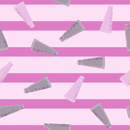 Tube cosmetic cream seamless pattern. Spa elements in doodle style. Hand drawn texture for fabric, wallpaper, textile, print, wrapping paper. vector illustration.のイラスト素材