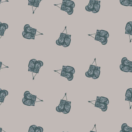 Boxing gloves hanging seamless pattern. Vintage sport stock background. Repeated texture in hand drawn style for fabric, wrapping paper, wallpaper, tissue. vector illustration.のイラスト素材