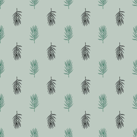 Palm leaves seamless pattern. Tropical branch in engraving style. Hand drawn texture for fabric,...