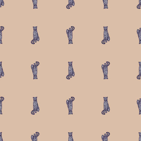 Leopard sitting seamless pattern. Vintage animal background. Repeated texture in hand drawn style for fabric, wrapping paper, wallpaper, tissue. vector illustration.のイラスト素材