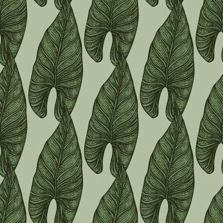 Engraving leaf araceae seamless pattern. vintage leaves background. Repeated texture in hand drawn style for fabric, wrapping paper, wallpaper, tissue. vector illustration.のイラスト素材