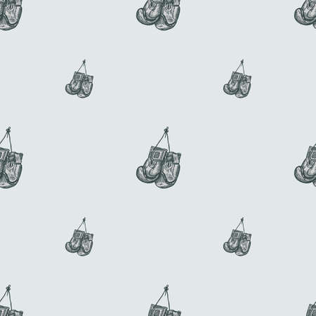 Boxing gloves hanging seamless pattern. Vintage sport stock background. Repeated texture in hand drawn style for fabric, wrapping paper, wallpaper, tissue. vector illustration.のイラスト素材