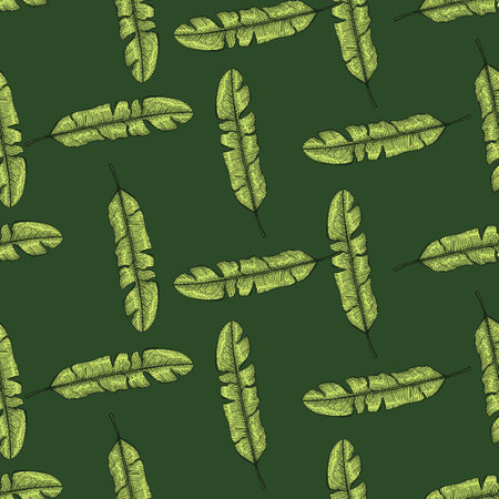 Banana leaves seamless pattern.Vintage tropical branch in engraving style. Hand drawn texture for fabric, wallpaper, textile, print, wrapping paper. vector illustration.のイラスト素材