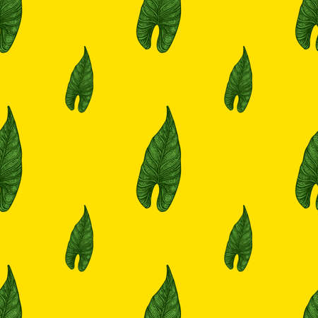 Engraving leaf araceae seamless pattern. vintage leaves background. Repeated texture in hand drawn style for fabric, wrapping paper, wallpaper, tissue. vector illustration.のイラスト素材