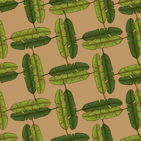 Banana leaves seamless pattern.Vintage tropical branch in engraving style. Hand drawn texture for fabric, wallpaper, textile, print, wrapping paper. vector illustration.のイラスト素材