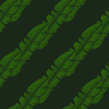 Banana leaves seamless pattern.Vintage tropical branch in engraving style. Hand drawn texture for fabric, wallpaper, textile, print, wrapping paper. vector illustration.のイラスト素材