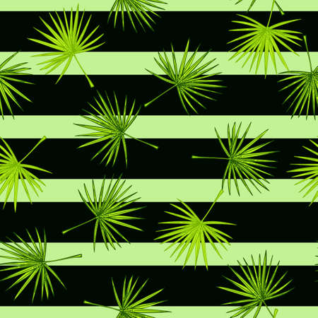 Fan palm leaves seamless pattern.Vintage tropical branch in engraving style. Hand drawn texture foliage for fabric, wallpaper, textile, print, wrapping paper. vector illustration.のイラスト素材