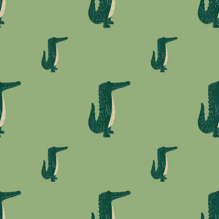 Cute crocodile seamless pattern. Background with funny alligator in doodle style for fabric. Repeated design texture for printing, wrapping, interior, wallpaper, tissue. vector illustration.のイラスト素材