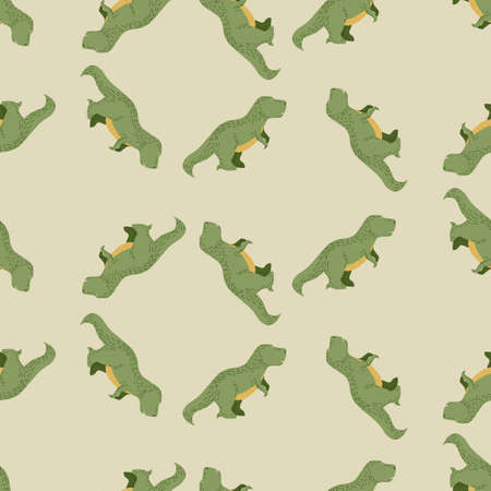 Seamless pattern cute T-Rex dino. Background of funny dinosaurs in doodle style. Repeated design texture for printing, fabric, wrapping, wallpaper, tissue. vector illustration.のイラスト素材