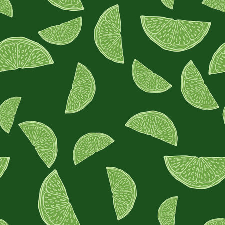 Seamless pattern engraved slice lemon. Vintage background piece lemon or lime in hand drawn style....