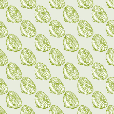 Seamless pattern lemon half engraving. Vintage background of citrus fruits in hand drawn style....