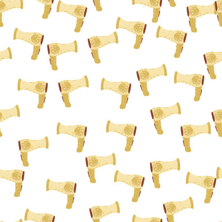 Retro electric hair dryer seamless pattern. Background with appliances for barber in doodle style. Repeated design texture for printing, fabric, wrapping, wallpaper, tissue. vector illustration.のイラスト素材